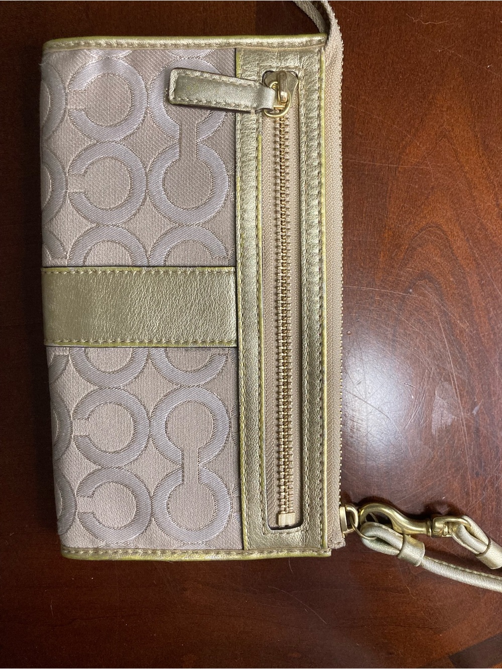 Coach Julia Op Art Zip Wristlet/Wallet. Khaki Beige & Gold Canvas Leather EUC - Picture 7 of 16